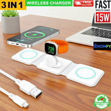 Premium 3-in-1 Wireless Charging Station – 15W Fast Charge iPhone • Apple Watch 