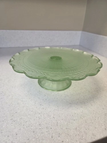 Vintage Depression Green Glass Cake Stand