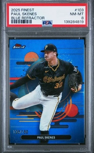 2025 Topps Finest Paul Skenes Blue Refractor /150 #103 Pirates 🔥PSA 8🔥