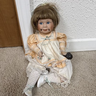 Danbury Mint Doll ''Amy'' by Elke Hutchens enjoying chocolate ice cream 9'' 