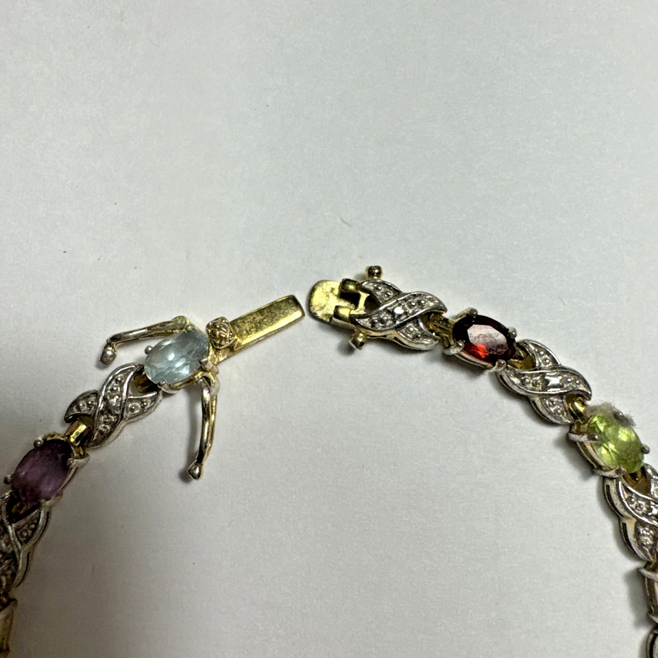 925 STERLING SILVER Multi-Color Tourmaline Diamonds Gems TENNIS bracelet  7.25" - Image 2 of 4