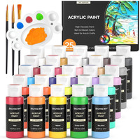Acrylfarben-Set 25 Farben 60Ml Wasserfest Mit 3 Pinseln Palette KüNstler Kinder