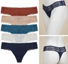 Ladies 5 Pack Thongs GEORGE Multi-Pack Lace Top Cotton Knickers Underwear NEW