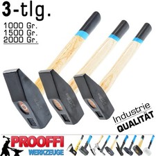 3 x Profi XXL Schlosserhammer Werkstatt Hammer 1000 1500 2000 Eschen Holz Stiel