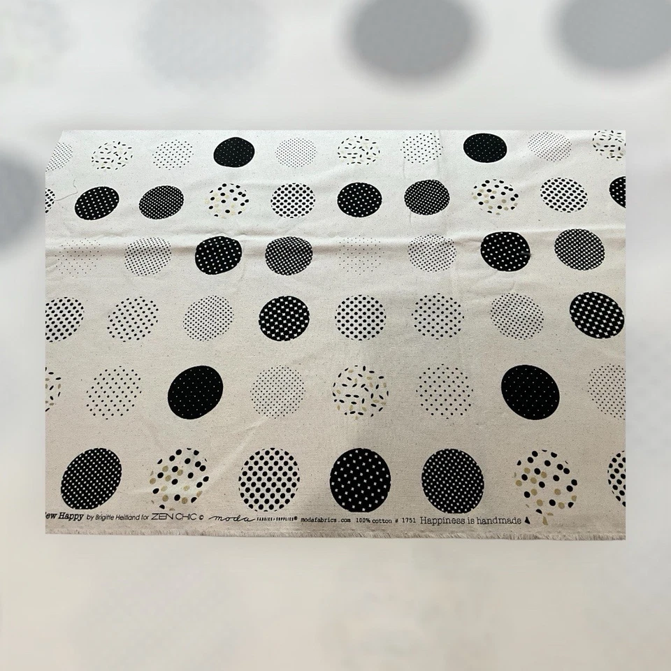 MODA Sew Happy Fabric with Circles from Zen Chic 1 Yard Beige, Black and Gold - Image 3 of 4