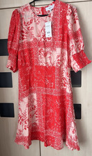 Next Red Floral Print Short Sleeve Day Dress Size 14. NWT