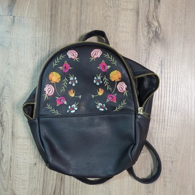 Art Class Small Mini Floral Faux Leather Backpack Adjustable Straps EUC Black