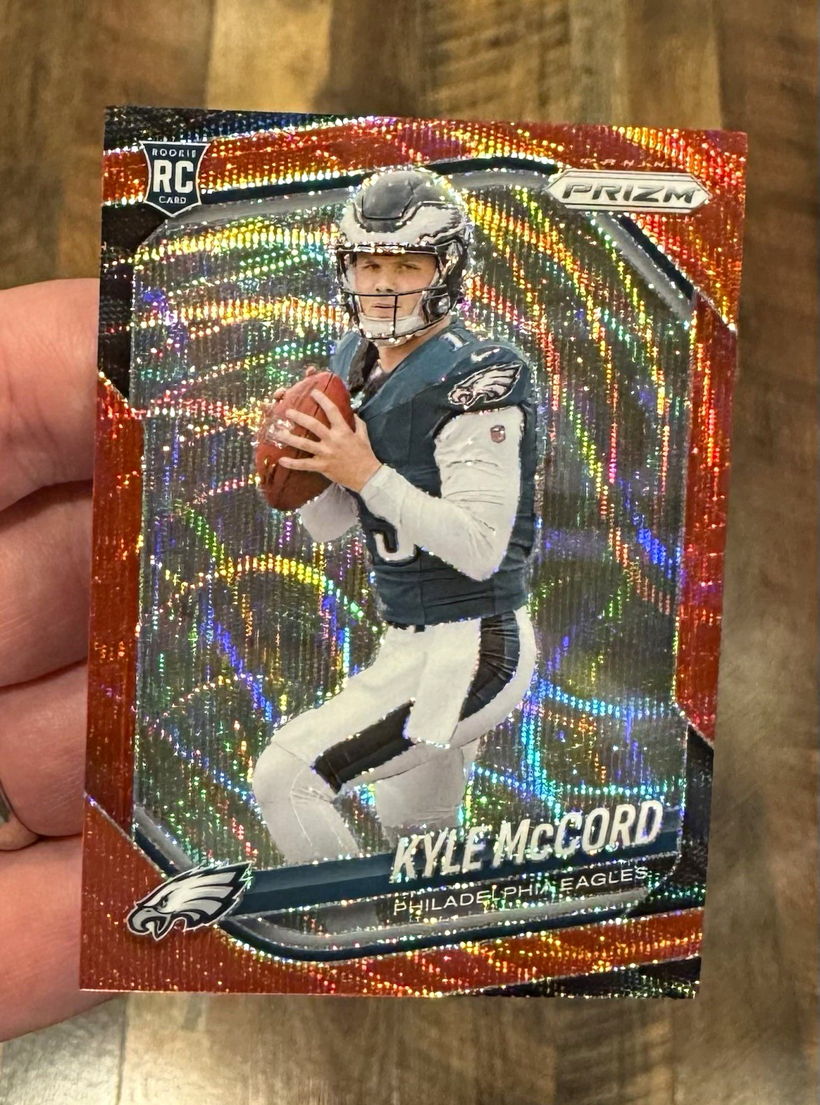 Panini 2025 Prizm Kyle McCord Red Wave Prizm /149 RC #377 Eagles