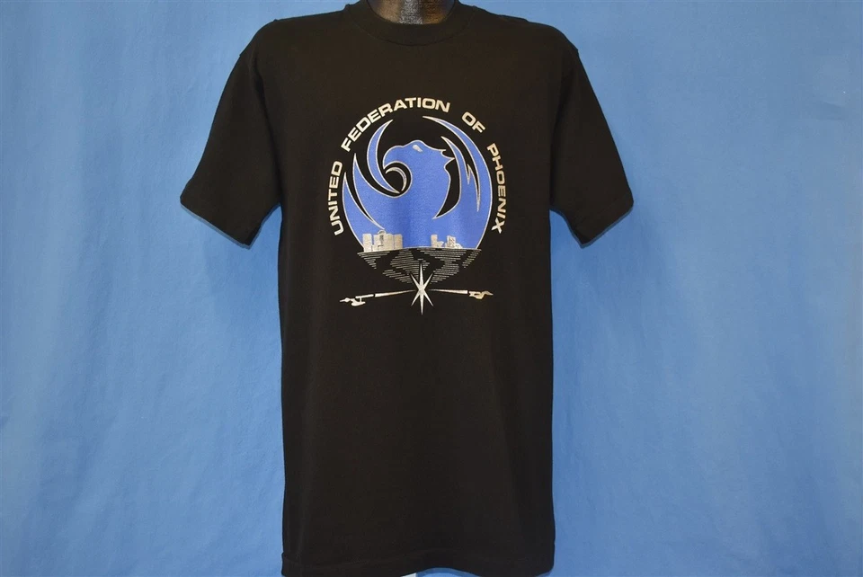 vintage 80s UNITED FEDERATION PHOENIX AZ UFP STAR TREK FAN CLUB SCI FI t-shirt L - Image 2 of 3
