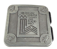 Vintage 1980 Lake Placid Winter Olympics Belt Buckle Great American Buckle Co