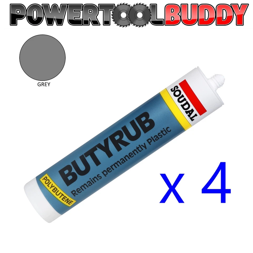 Soudal BUTYRUB Polybutene Based Semi-Setting Masonary Frame Mastic Grey x 4