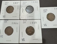 LOT OF 5 Indian Head Cent Pennies in VG CONDITION   DATES FROM 1885 TO 1908