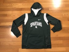 New L Nike Michigan State Spartans Green On Field Therma-Fit Hoodie Sweatshirt