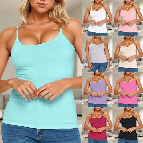 Women 2 in 1 Cami With Built in Bra Padded Camisole Tank Tops T Shirt Plus Size - Picture 5 of 32
