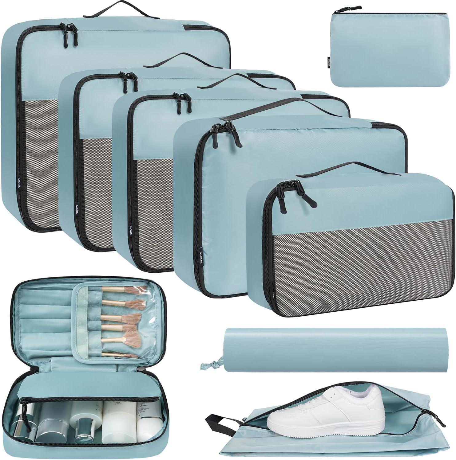 9-Piece Dusty Blue Packing Cubes Set for Organized Travel Luggage Storage-image