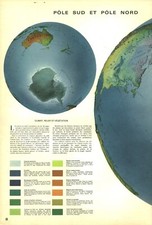 Old map document South Pole and North Pole 1963 from book