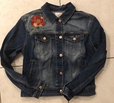 Nwt Lularoe Harvey Red Floral Rose Denim Jean Jacket Size Medium