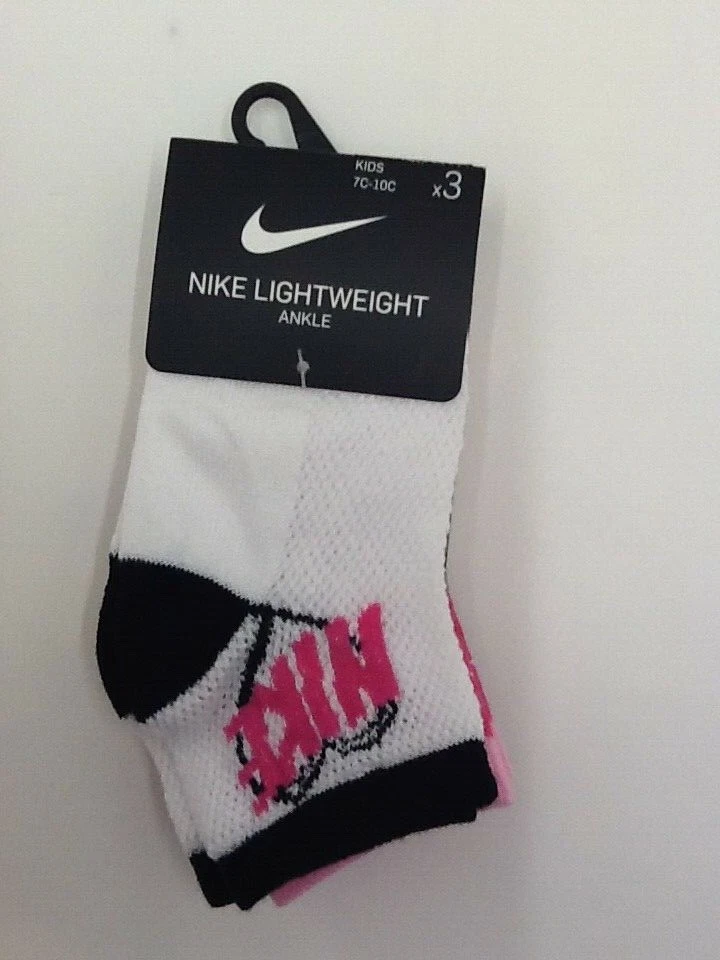 NEW 3 PAIR PACK NIKE TODDLERS SIZE 7C-10C GIRLS ANKLE SOCKS PINK