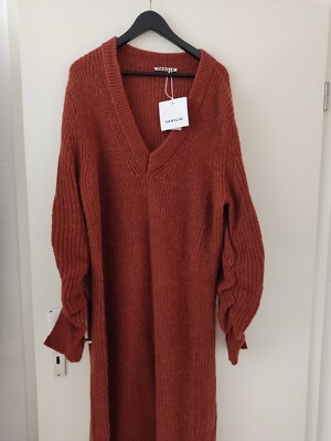 Vanilia Maxikleid  Gr. 42 Oversized orange Rost Strickkleid Alpaka