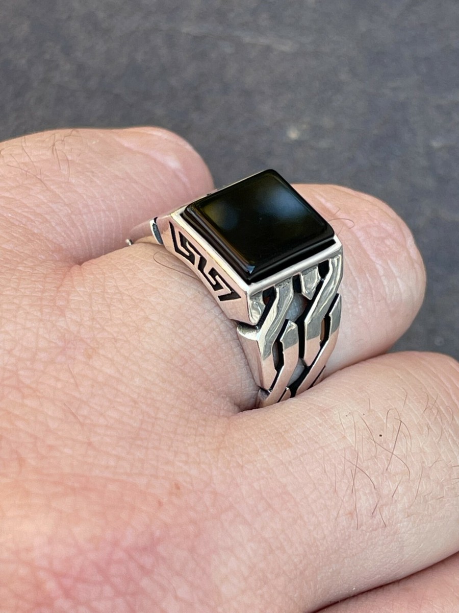 Mens Real Solid 925 Sterling Silver Black Onyx Gem Stone Ring 7-13