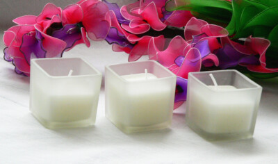 120 Square Glass Function Event Table Centrepiece Decoration White Wax Candle