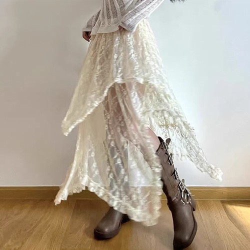 Mujer Línea A Cintura Elástica Faldas Irregulares Volantes Floral Encaje Ropa de Calle - Imagen 6 de 20