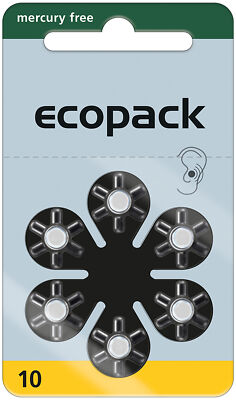 180 x Varta Ecopack size 10 hearing aid batteries 30 x 6 blister yellow heari...