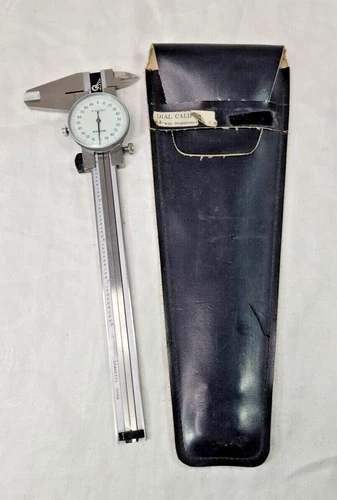Vtg. 4-Way 6" Stainless Steel .001 Dial Caliper + Pouch Case - Nice quality