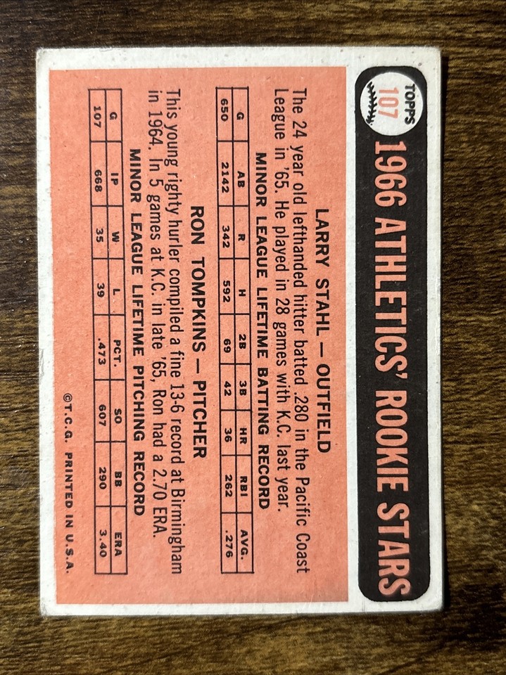 1966 Topps - 1966 Rookie Stars #107 Ron Tompkins, Larry Stahl (RC) | eBay
