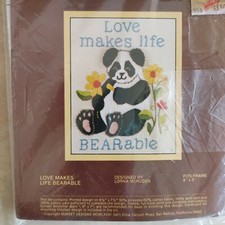 Vintage Sunset Panda Stitchery Kit Love Makes Life BEARable 4 x 5"