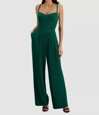 Rachel Roy Women's Green Corset Bodice Pocketed Sleeveless Jumpsuit Size XL