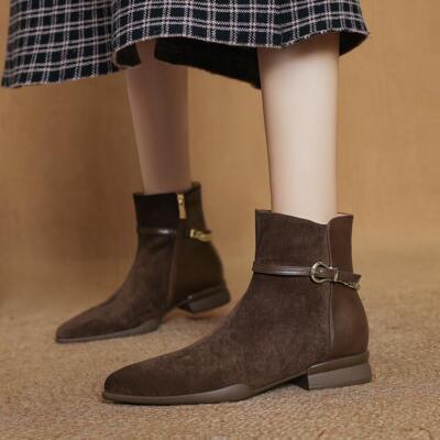 Women Pointed Toe Side Zip Ankle Boot High Top Loafer Flat Chelsea Boot Brown