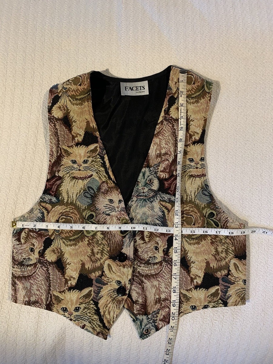 Vintage 80s 90s Cat Tapestry Vest Top Ribbon Bow Grunge Coquette Whimsical  Cute - Technical View