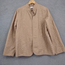 Alfred Dunner Jacket Womens 14 Khakis Embroidered Open Front Lightweight Lined