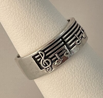 Ring Masters 925 STERLING SILVER Musical Notes Band Ring Size 5.5 Jewelry