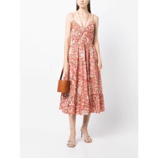 Ulla Johnson Strap Hanging Neck High Count Cotton Waist Cinched Printed Dress