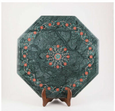 18'' green marble Table Top coffee center Inlay Pietra Dura Art Marquetry a3