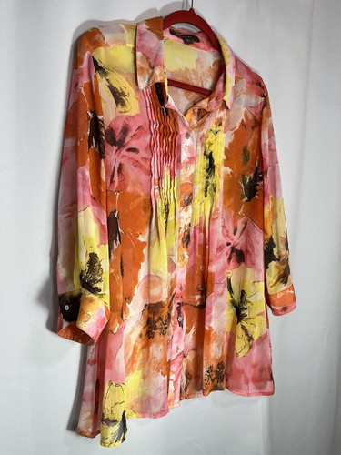 Blusa Fever Mujer XL Naranja Amarillo Transparente Cottagecore Lagenlook Hippie Chic - Imagen 10 de 13