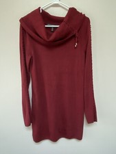 White House Black Market Womens Sweater Sheath Dress Wine Medium Lacing