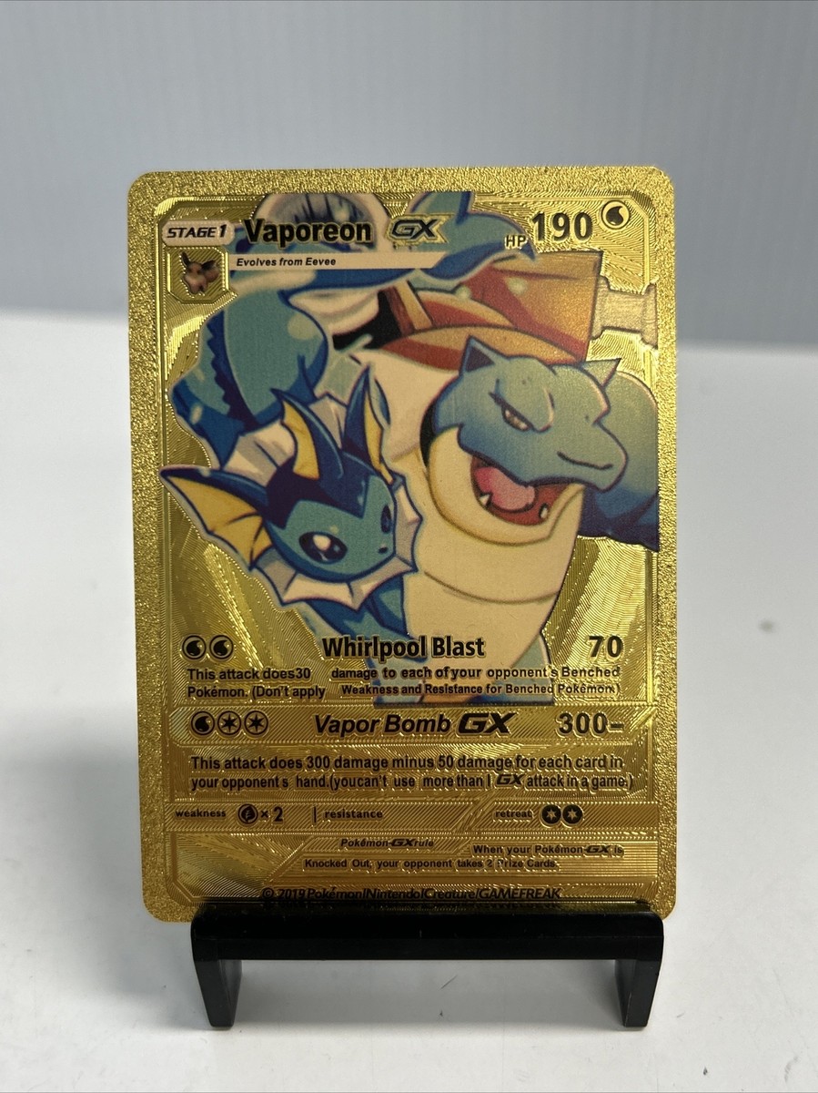 vaporeon gx pokemon card Vaporeon GX Metal Gold Foil Pokemon Card Fan Art Display Card HP190