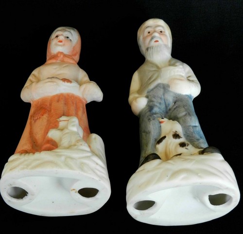 Vtg Antique Couple Old Man & Woman Framer with Dogs Ceramic statues Figurines - Picture 7 of 9