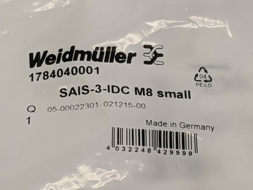 Weidmuller 1784040001 SAIS-3-IDC M8 SMALL Round Plug-In Connector - Picture 2 of 3