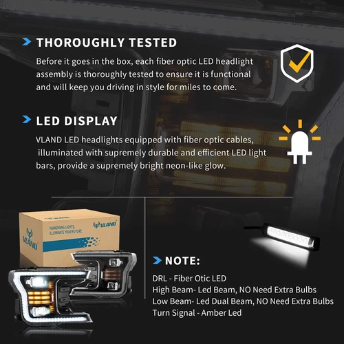 VLAND Full LED Headlights Lamps for Ford F150 XLT XL SSV king 2018 2019 2020 Set - Picture 7 of 12