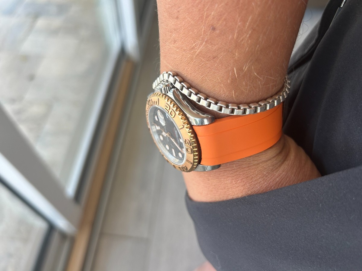 20mm ORANGE Vulcanized Caoutchouc rubber Strap Rolex YACHT-MASTER