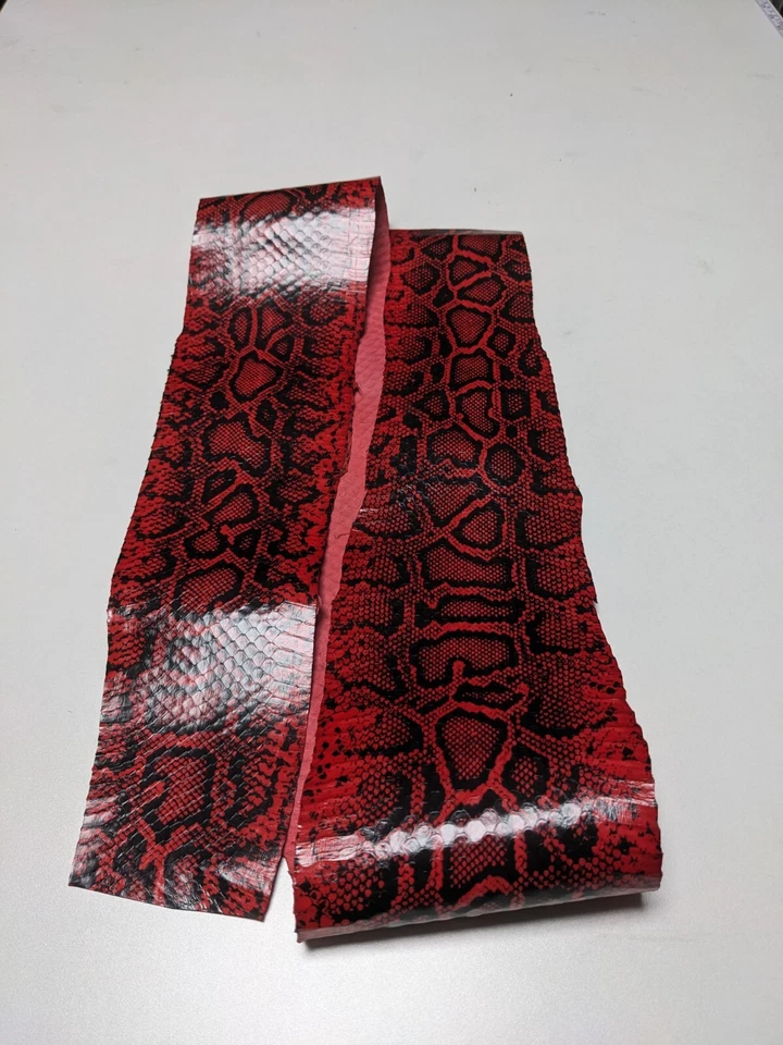 Burmese Python Printed-on Elaphe Snake Skin Snakeskin Hide Glossy Red - Image 4 of 4