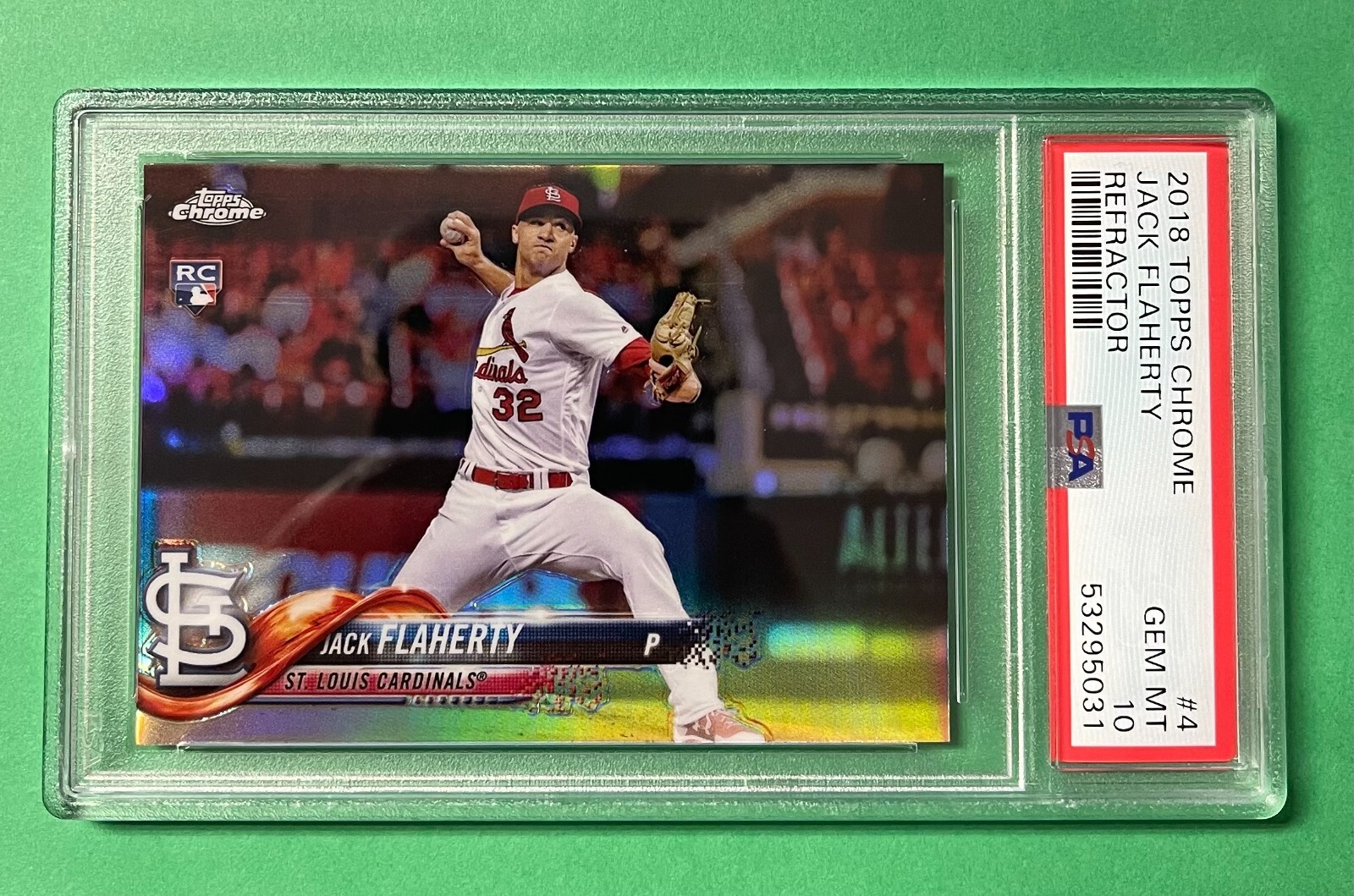 2018 TOPPS CHROME JACK FLAHERTY REFRACTOR PARALLEL ROOKIE RC #4 PSA 10 CARDINALS
