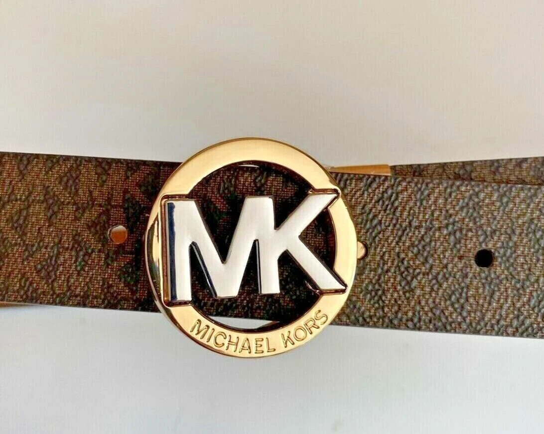 Michael Kors Belt Reversible Chocolate Two Tone MK Logo Buckle New