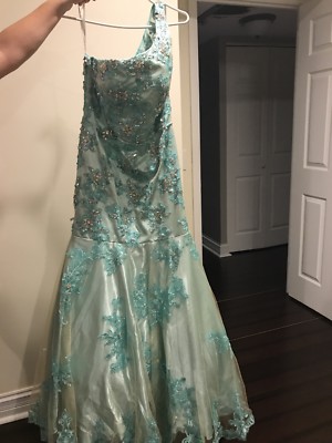 green emerald velvet dress Floral Print Layered Gown by Tiffany Designs 16163 14 / Cerulean Floral