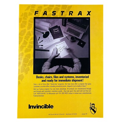 Invincible Office Furniture Fastrax Print Ad 1988 8.5x11 Interior Design 80s