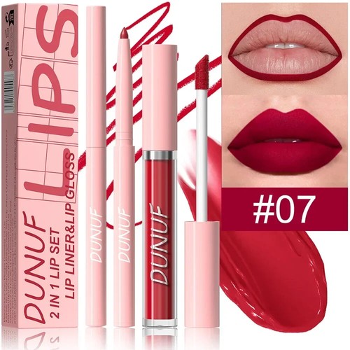 New 2 IN 1 Lip Liner Lip Gloss Set Women Matte Nude Lipliner Lipgloss Pen Pencil - Picture 17 of 22